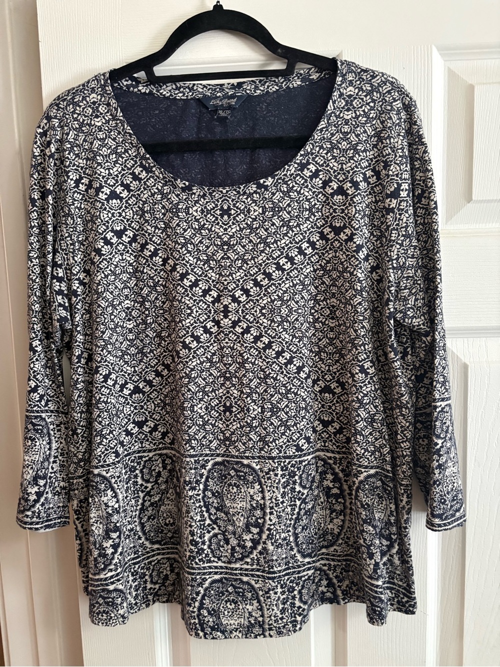 Lucky Brand boho bohemian 3/4 sleeve blouse top paisley beach cotton modal XL
